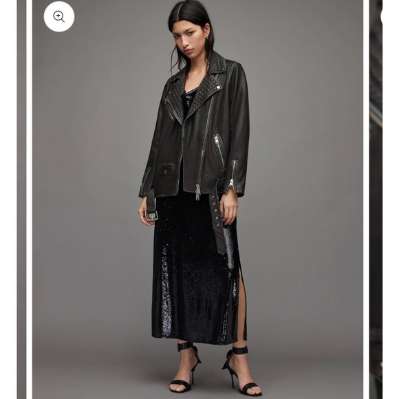 Studded Black Biker Leather Jacket with Belt, women’s Medium - Picture 2 of 6